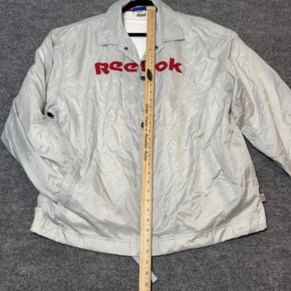 Reebok Mens Light Gray Nylon Track Jacket Spell Out Logo Red‎ Size L - Picture 10 of 13